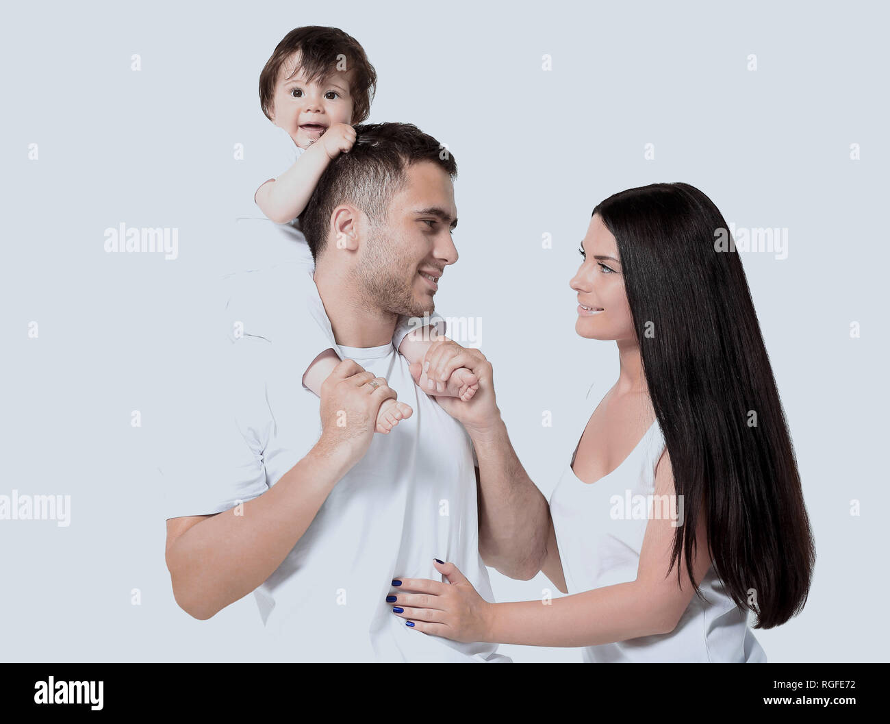 A happy family on white background Stock Photo - Alamy