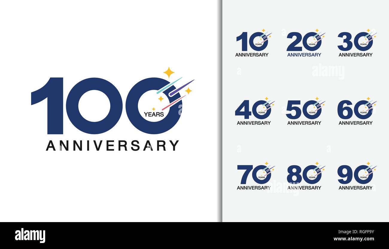 Set of anniversary logotype. Modern anniversary celebration with meteor design. For company profile, booklet, leaflet, magazine, brochure poster, web, Stock Vector