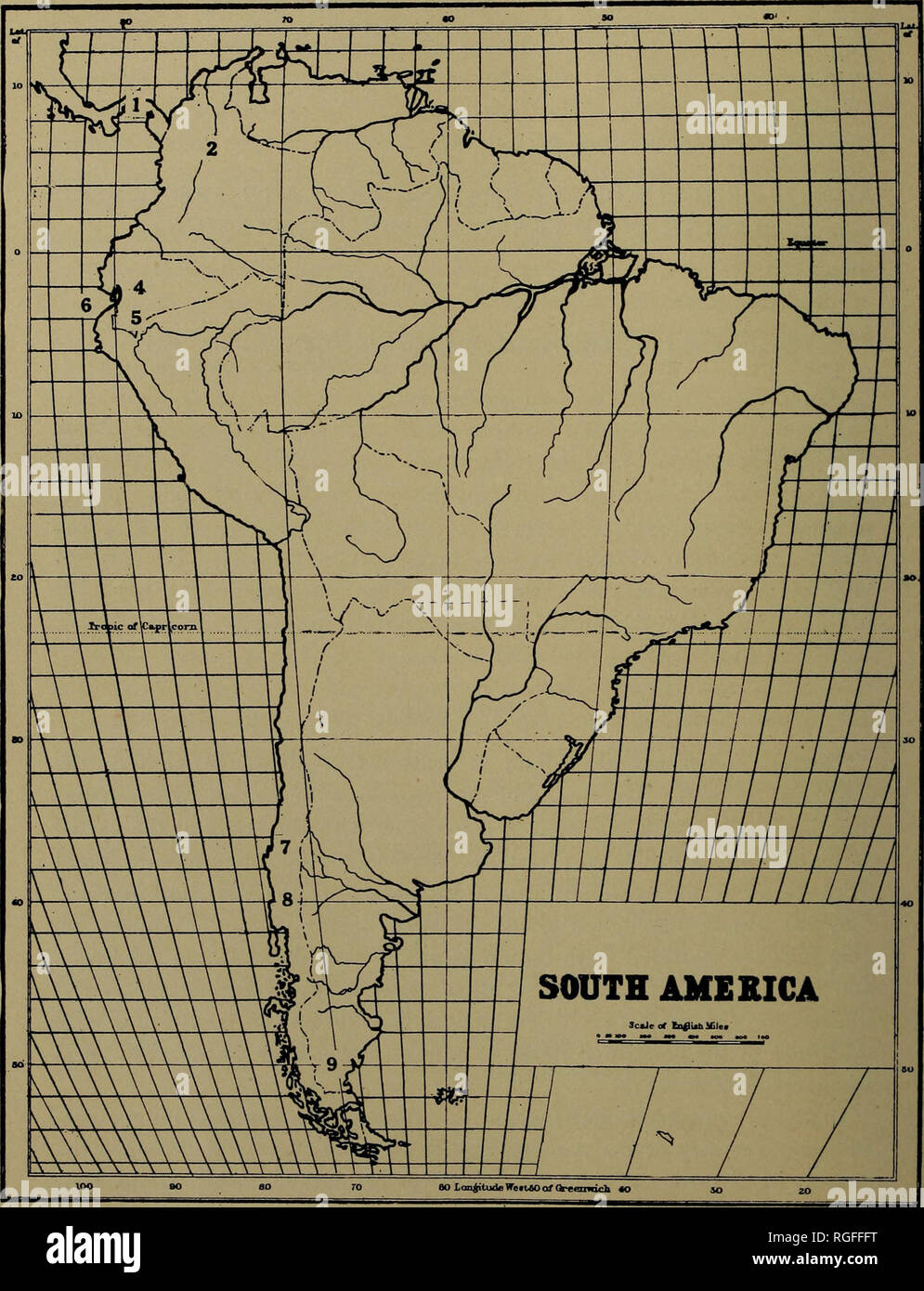 . Bulletin of the Geological Society of America. Geology. 638 E. W. BERRY CERTAIN PLANT-BEARING BEDS IN SOUTH AMERICA. JOHNSTON Semes or DesK Haps COPrmOHT 1»1'». A. J. NTSTROMtiCO.. CMIOAOO. Figure l.—Map of South America Showing distribution of lower Miocene plant beds : 1, Canal Zone ; 2, Santa Ana, Rio Magdalena Valley, Colombia ; 3, near Buga, Rio Cauca Valley; Colombia ; 4, Tablayacu, Rio Jubones basin, Ecuador ; 5, Loja basin, Ecuador ; 6, near Tumbez, Peru ; 7, Coronel, Chile ; 8, Navidad beds, Chile ; 9, Patagonian beds, Argentina.. Please note that these images are extracted from sca Stock Photo
