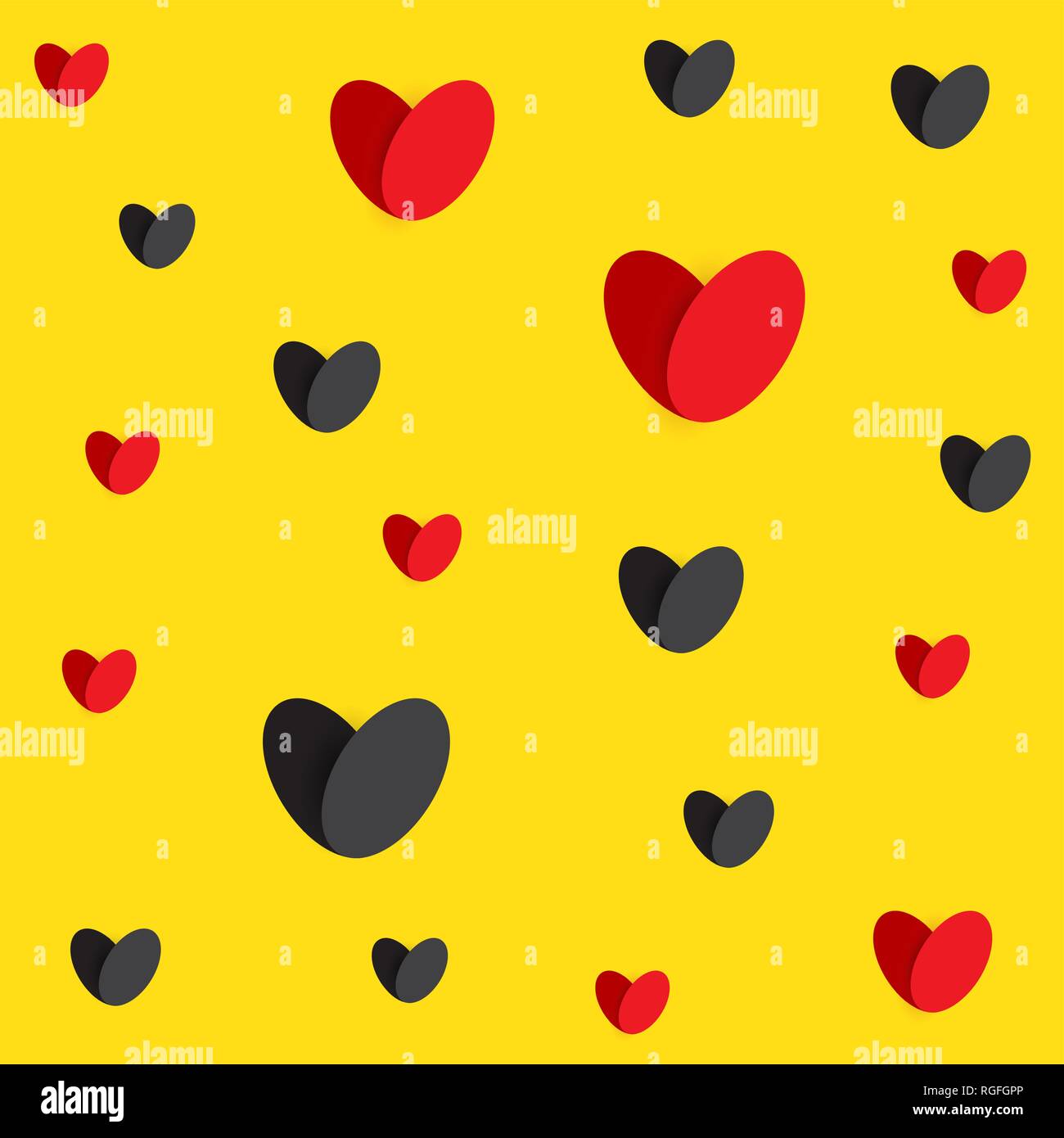 Red and black hearts seamless texture. Valentines paper heart vector ...