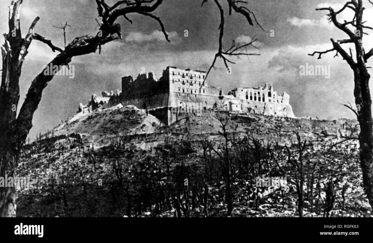 montecassino abbey after the bombardment, 1944 Stock Photo