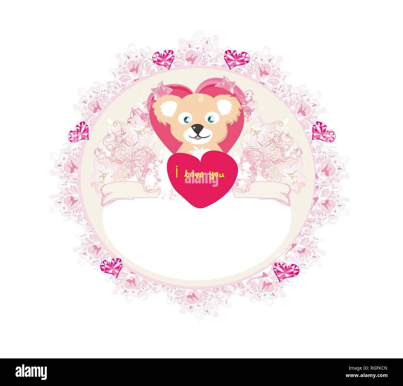 Cute Teddy bear with heart frame Stock Vector