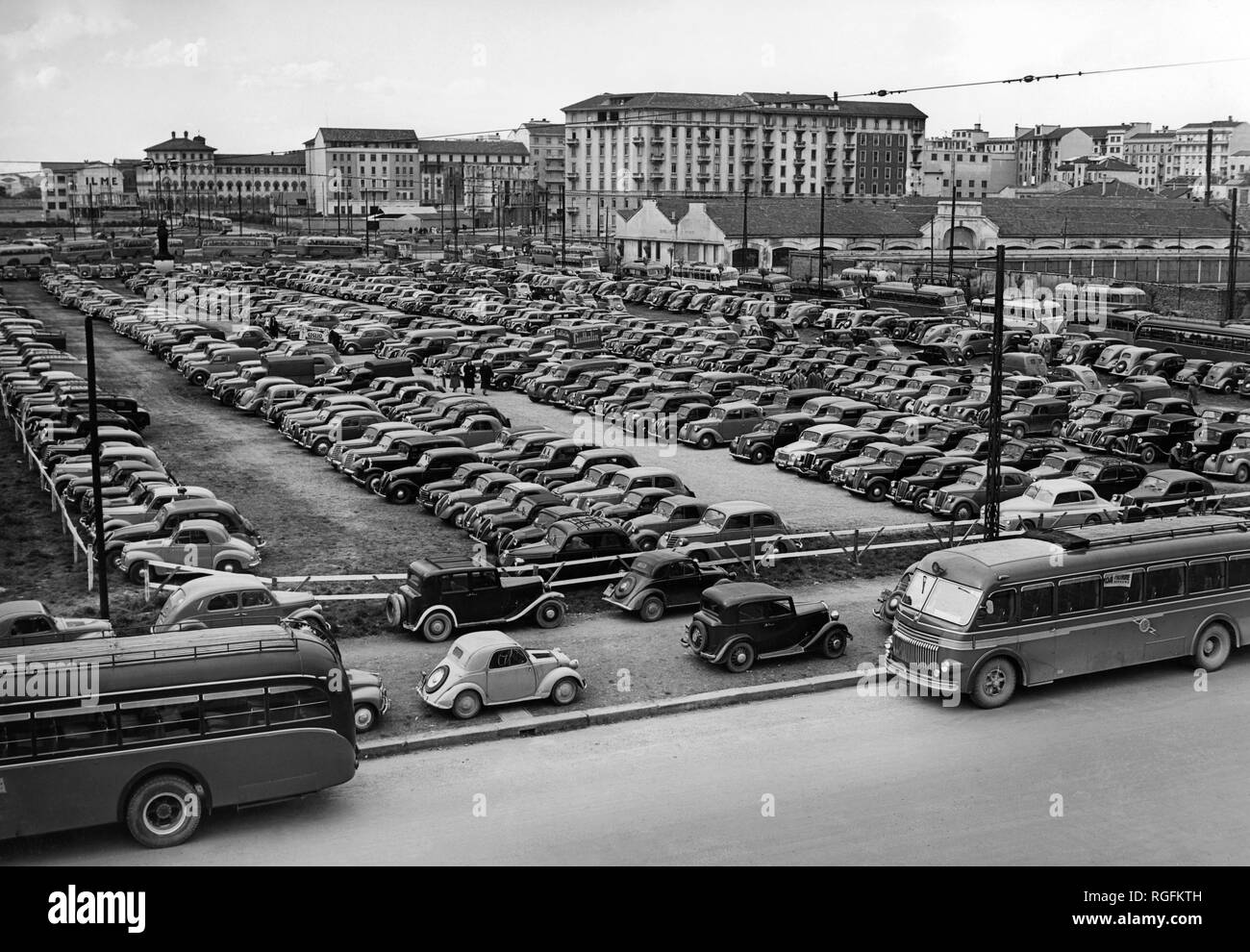 milan, parking near fiera campionaria, 1954 Stock Photo