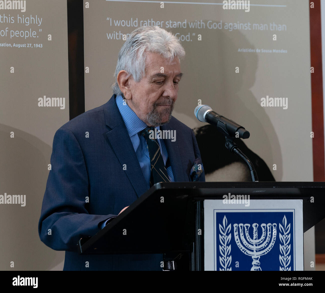 Oswaldo de Rivero speaks at opening of exhibit Beyond Duty: Righteous Diplomats among the Nations at United Nations  headquarters (Photo by Lev Radin / Pacific Press) Stock Photo