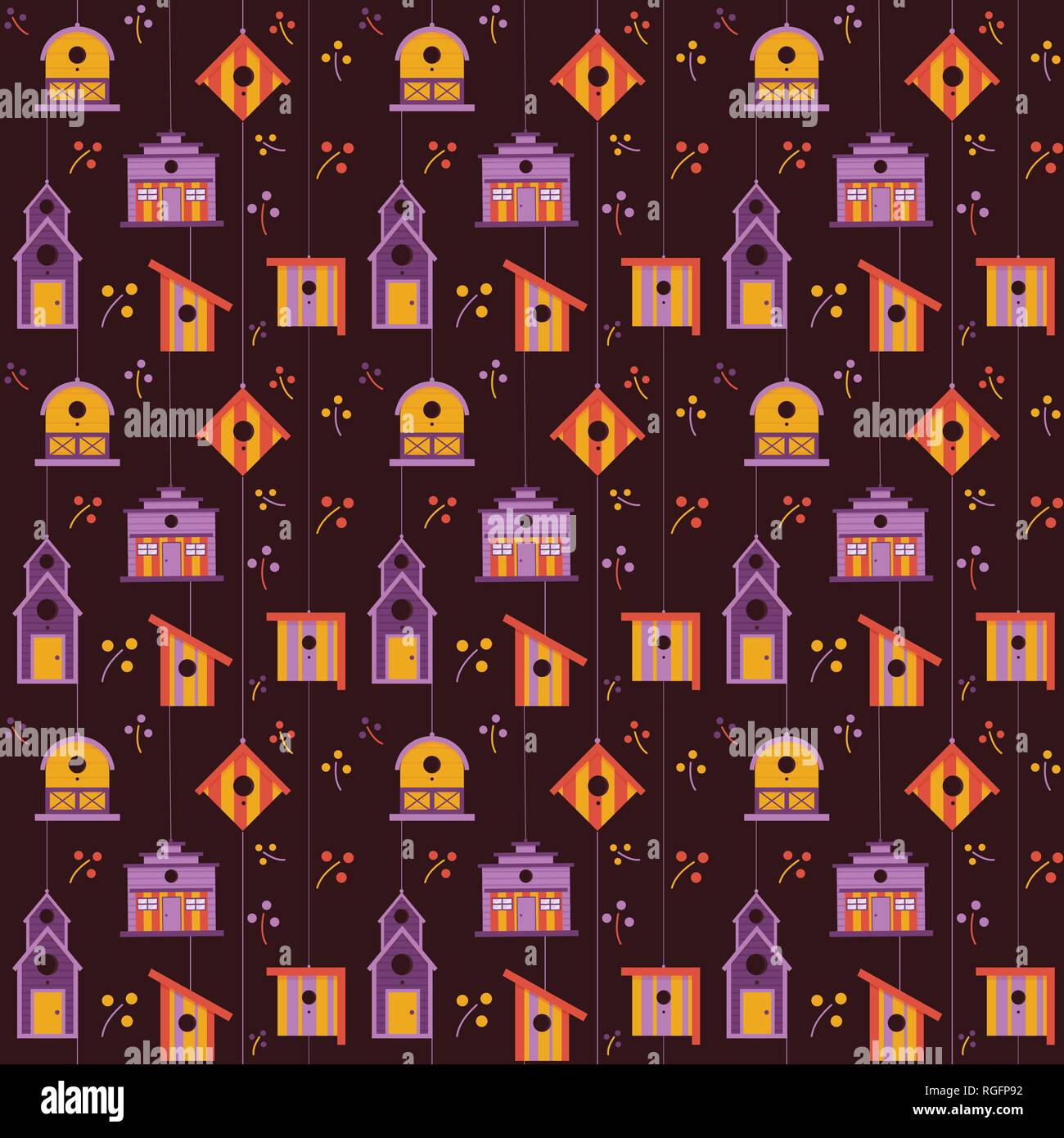 Spring Birdhouse Seamless Pattern Stock Vector