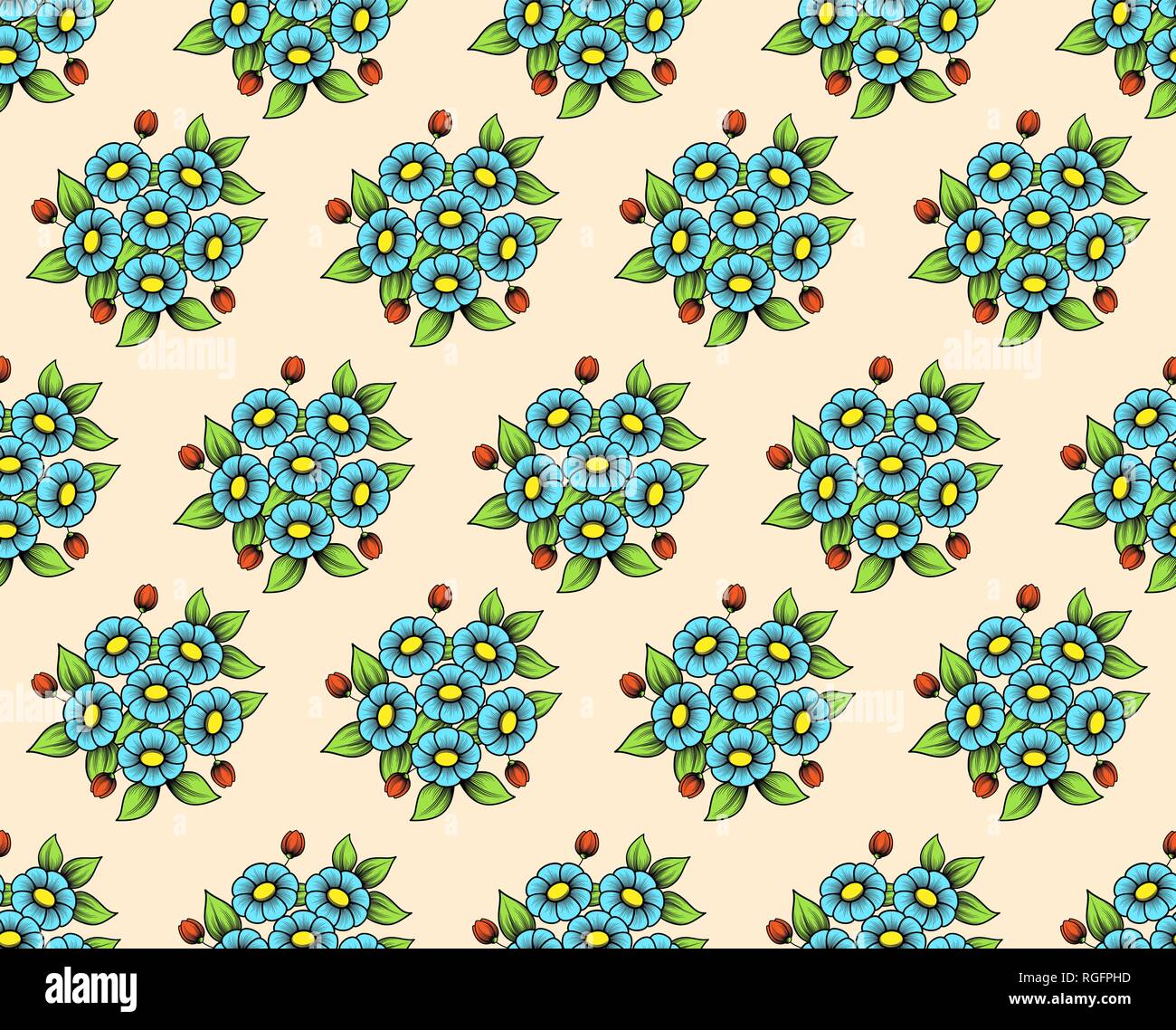 Seamless floral background with color flowers and leaves Stock Vector ...