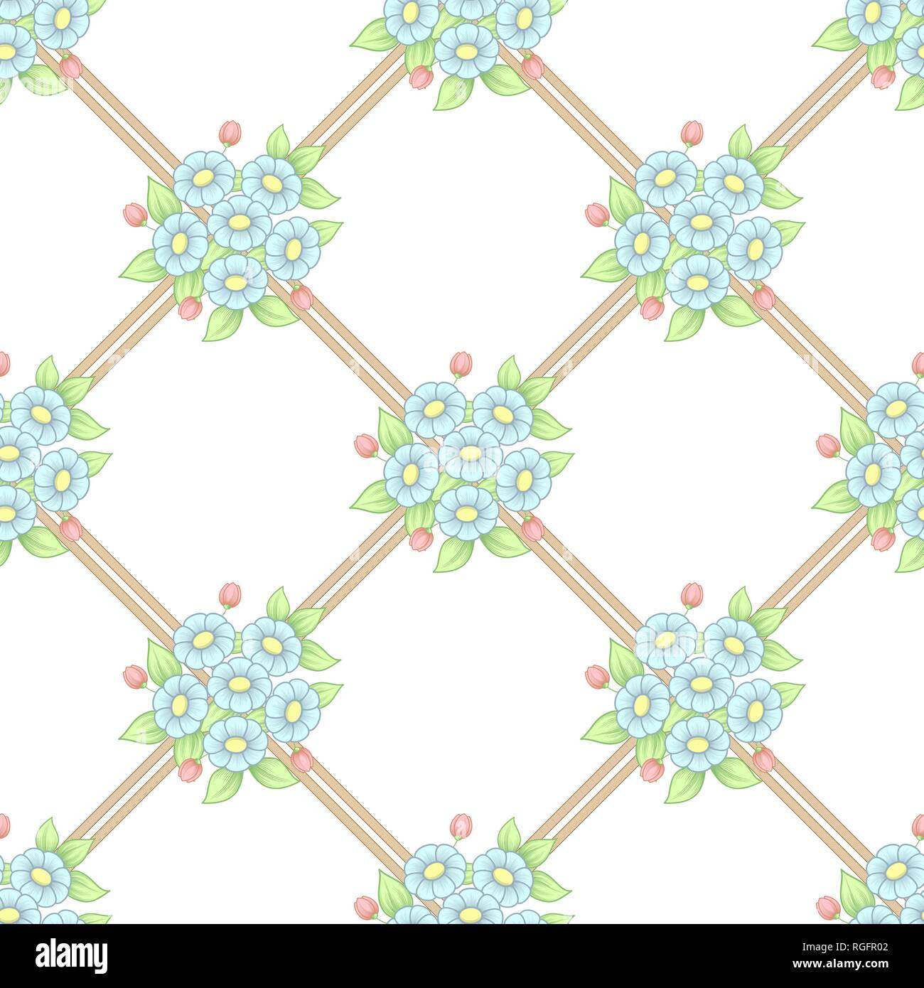 Seamless white background with pastel color daisies bouquets Stock ...