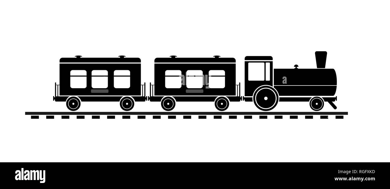 train with steam locomotive and passenger cars, simple icon Stock Vector