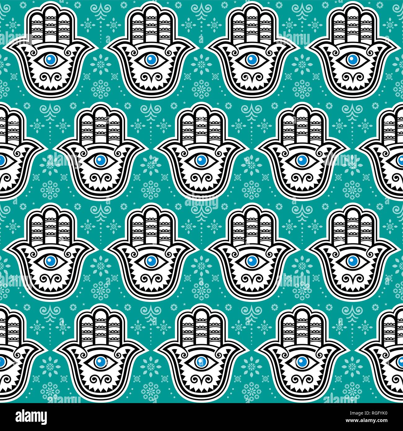 Hamsa hand, Hand of Fatima vector seamless pattern, symbol of protection from devil eye, repetitve background Stock Vector