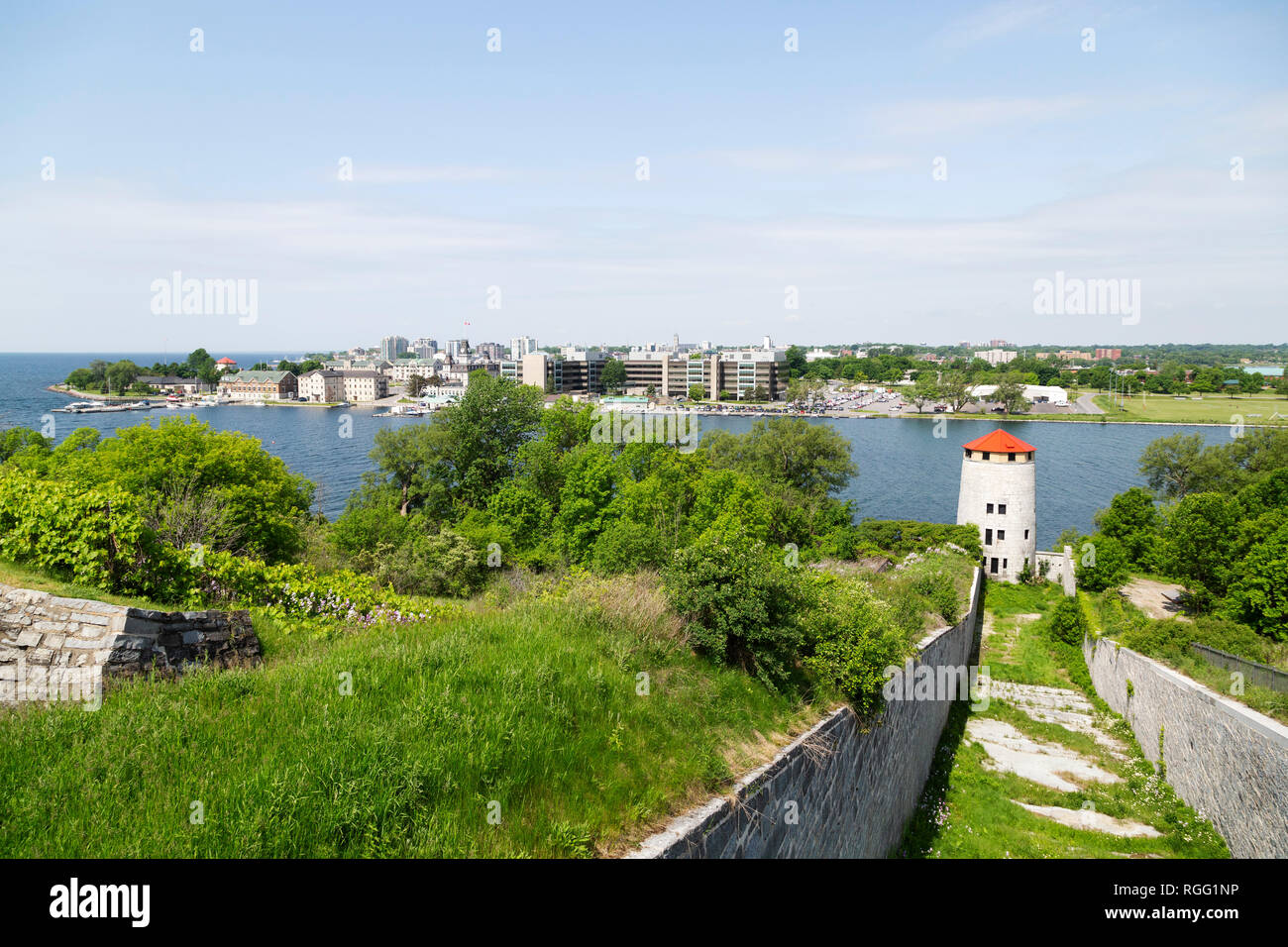 A Martello Tower overlooking the Cataraqui River and city of Kingston, Ontario, in Canada. Stock Photo