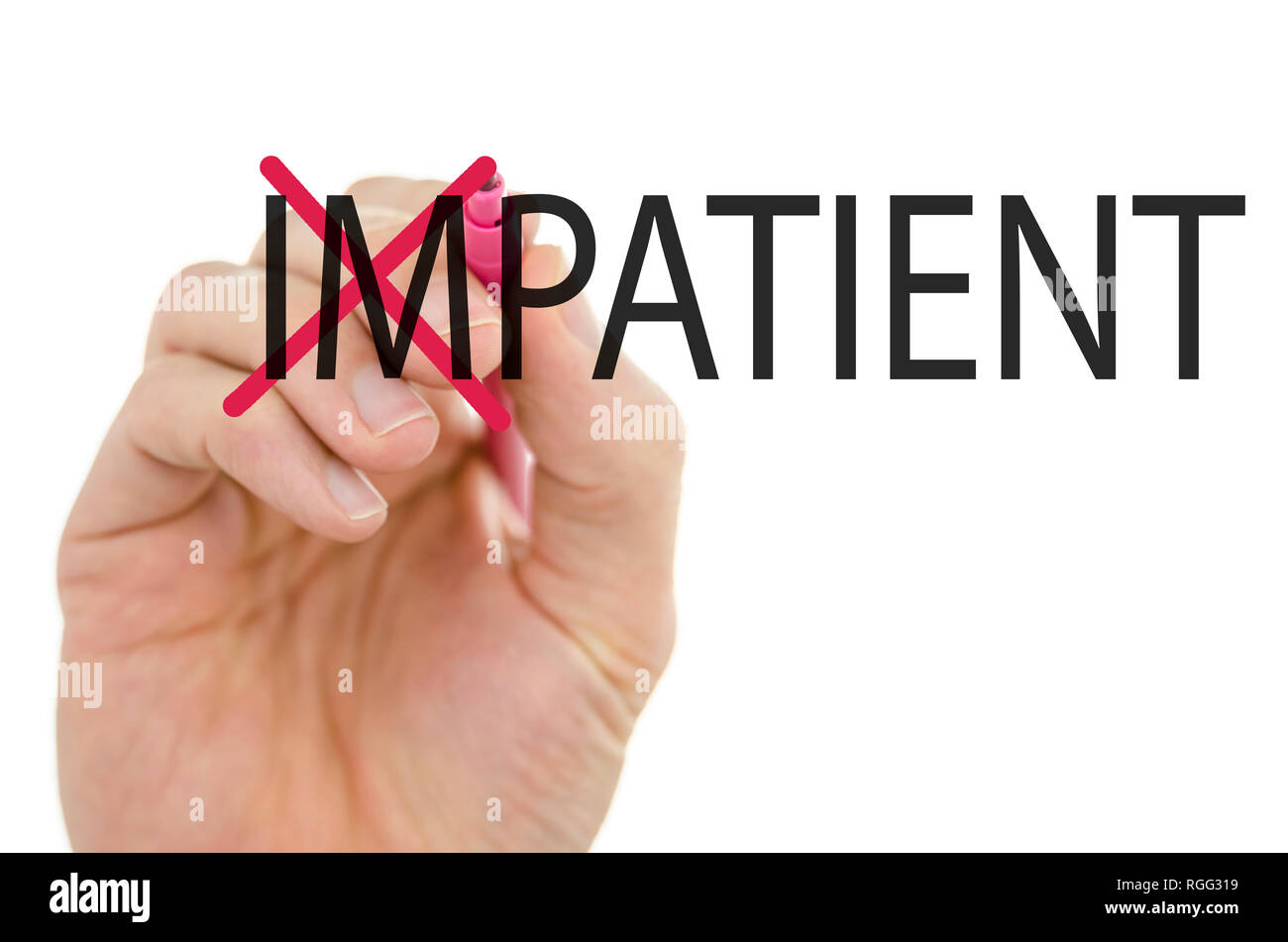 Turning the word Impatient into Patient by crossing off letter IM Stock  Photo - Alamy