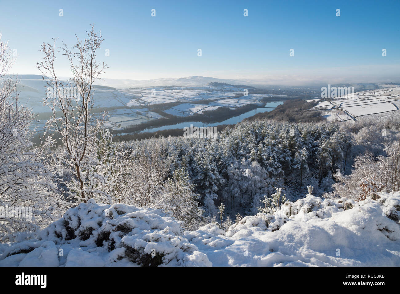 Reservoirs in the Longdendale Valley near Glossop, Derbyshire seen from