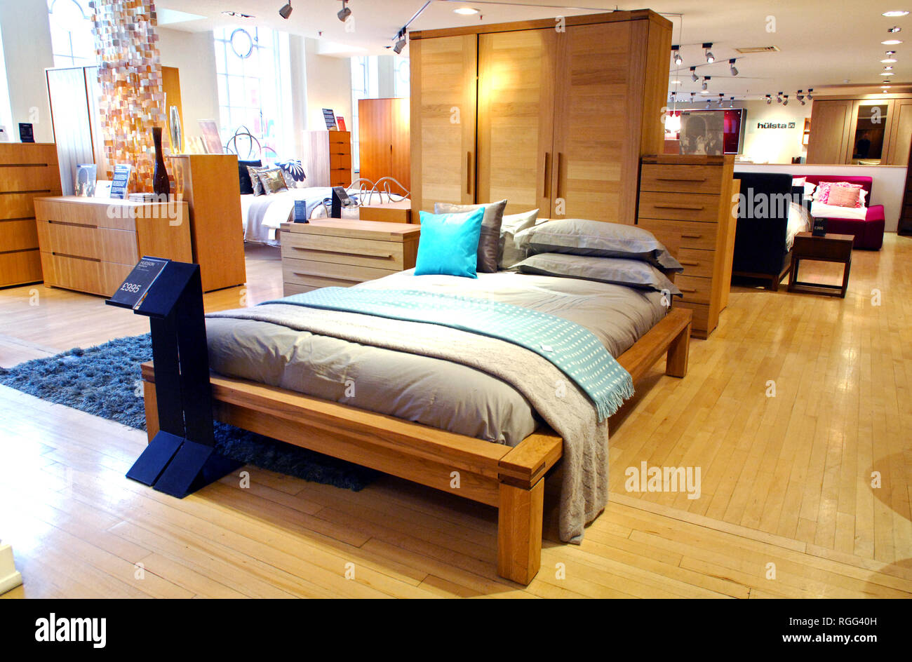 Bedroom department in Heal's furniture store, London Stock Photo