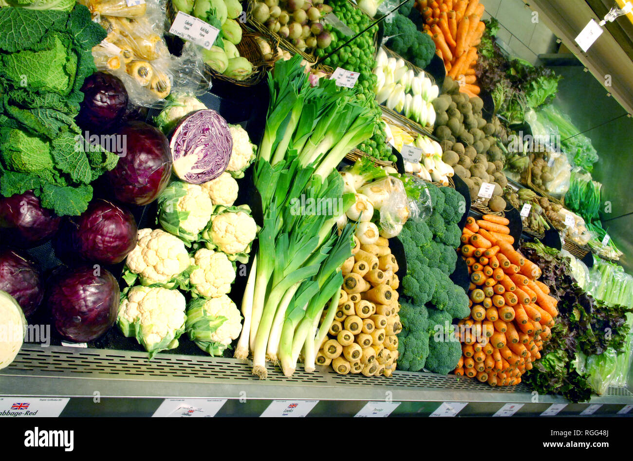 Veg for sale in Planet Organic, organic supermarket. Organic grocer. Stock Photo