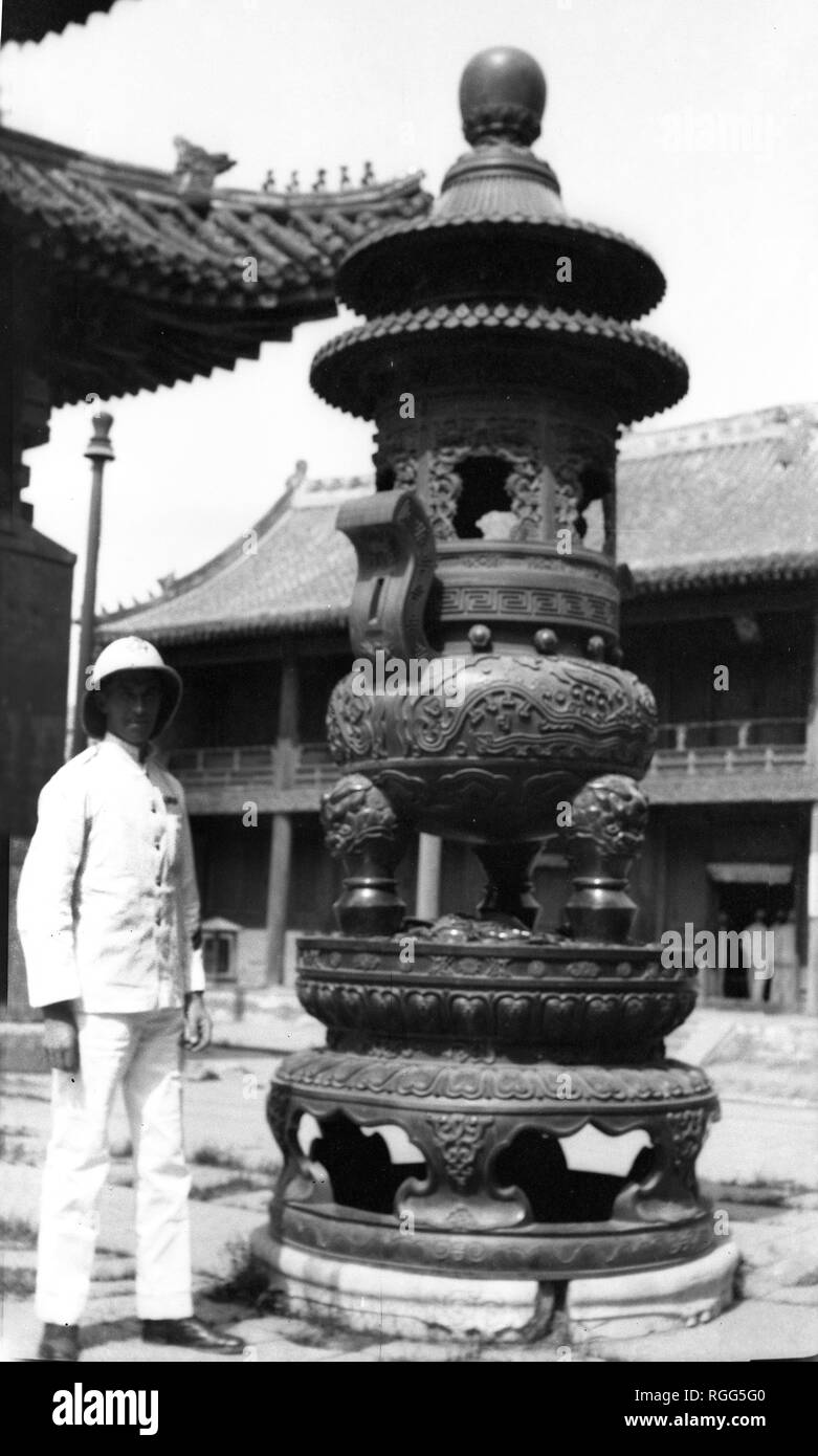 Giant Incense Burner at Buddhist Temple in Peking/Beijing China 1923 Stock Photo