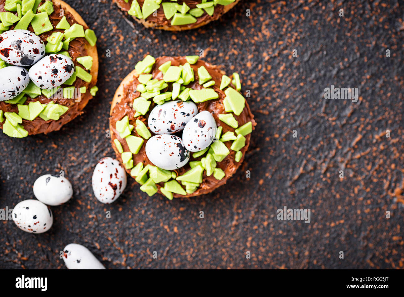 Easter  cookies in shape of nest with eggs Stock Photo