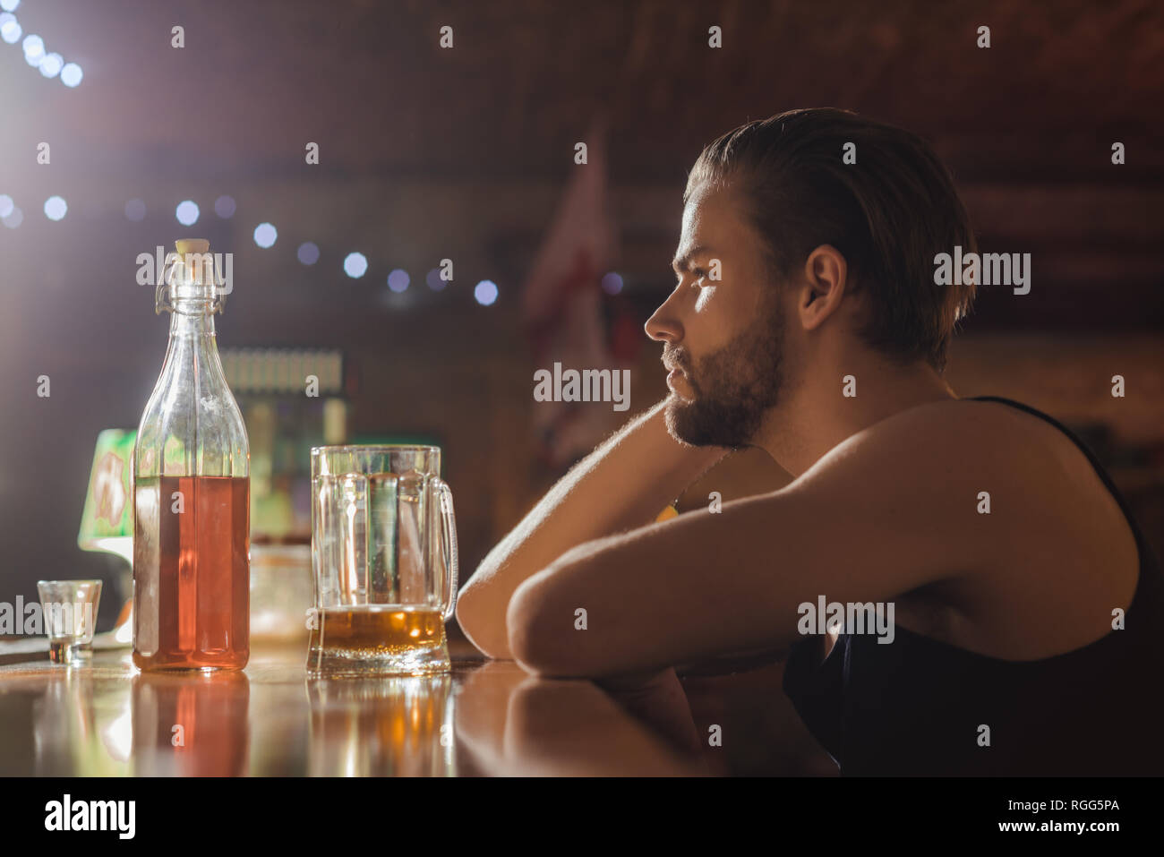 Its always better to drink in moderation. Man drinker in pub. Alcohol