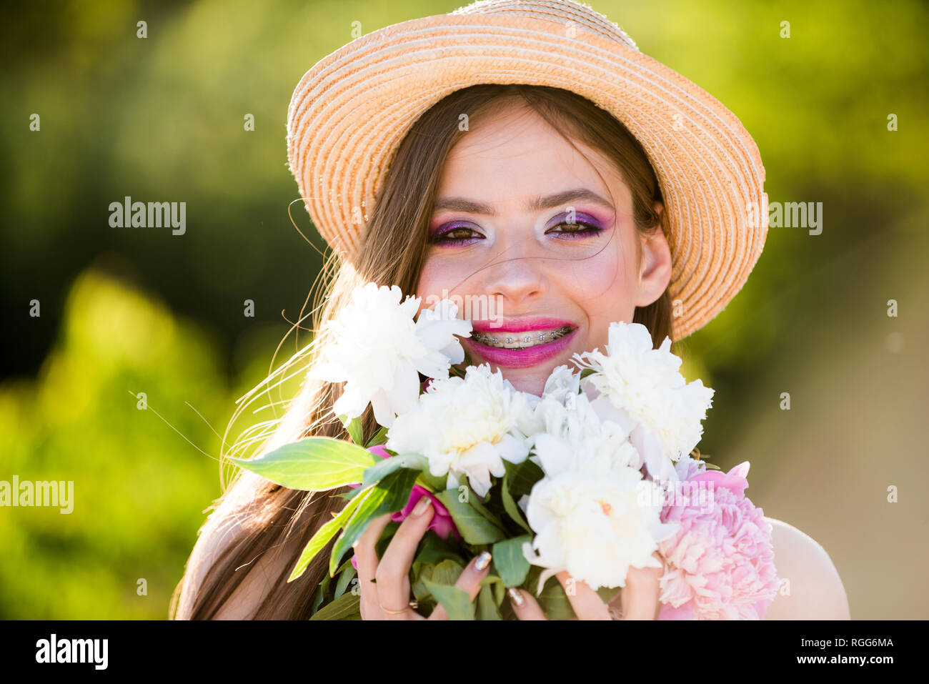 Models Faces Spring Time Spring is in my heart. face and skincare. Travel in summer. Woman with ...