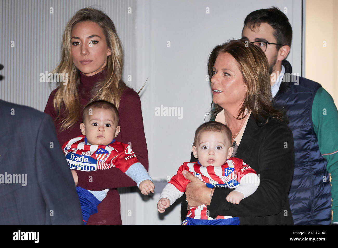 Alice Campello L Alvaro Morata S Wife Seen With Her Babies During The Official Presentation Of Alvaro Morata As New Player Of Atletico De Madrid At Wanda Metropolitano Stadium In Madrid Stock Photo