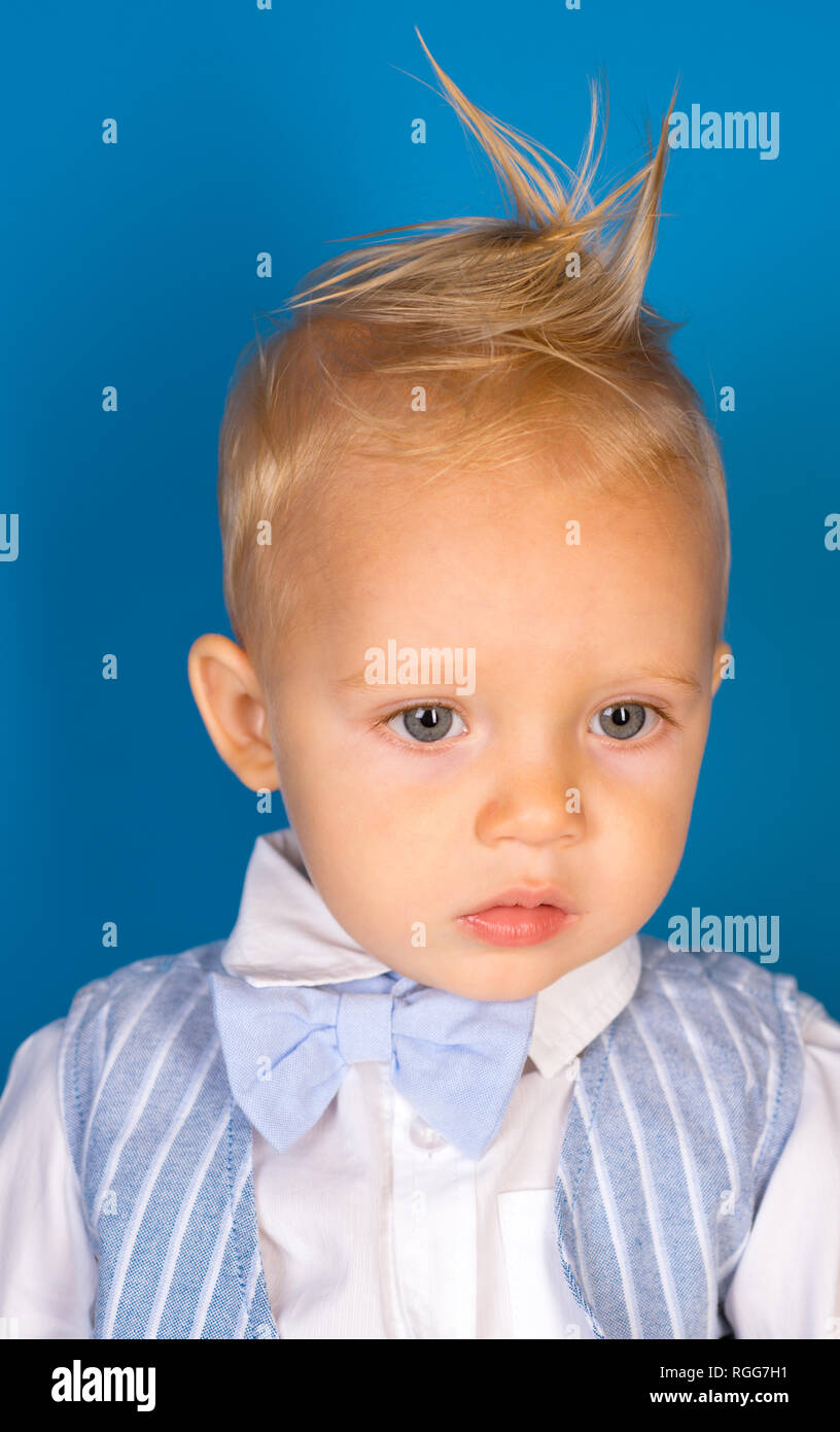 Healthier hair from root to tip. Small child with messy top haircut. Boy  child with stylish blond hair. Small boy with stylish haircut. Healthy hair  Stock Photo - Alamy