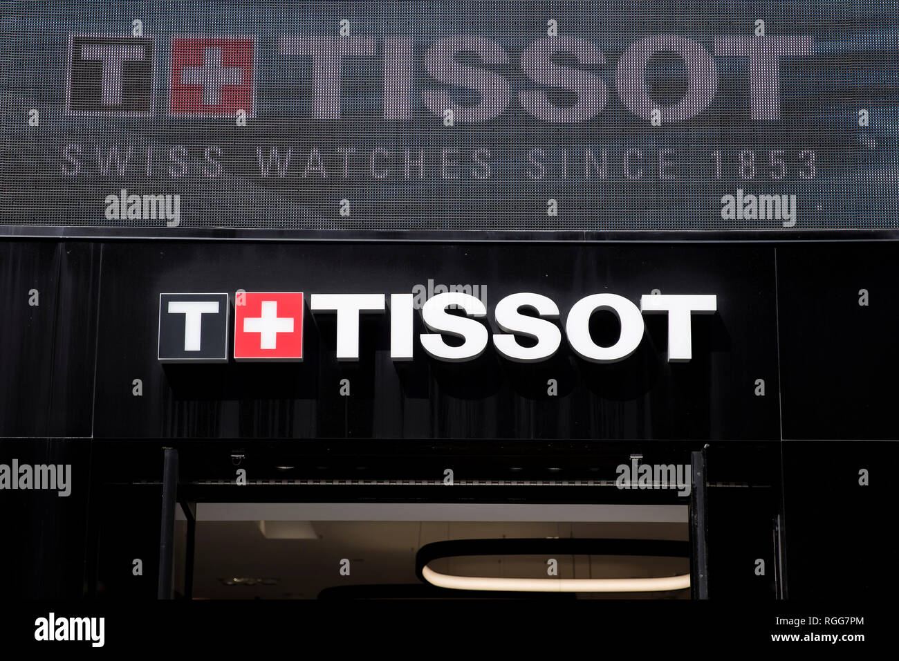 NEW YORK, USA - AUGUST 31, 2017: Detail of Tissot Shop in New York City. It is a luxury Swiss watchmaker company founded at 1853 Stock Photo