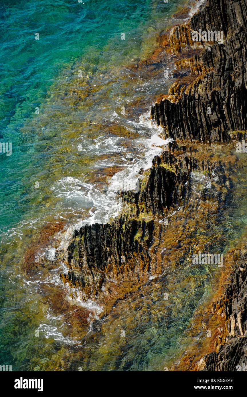 Rocks & Seashore Patterns Along the Mediterranean Coast on Port-Cros or Port Cros National Park Îles d'Hyères Var Côte d'Azur France Stock Photo