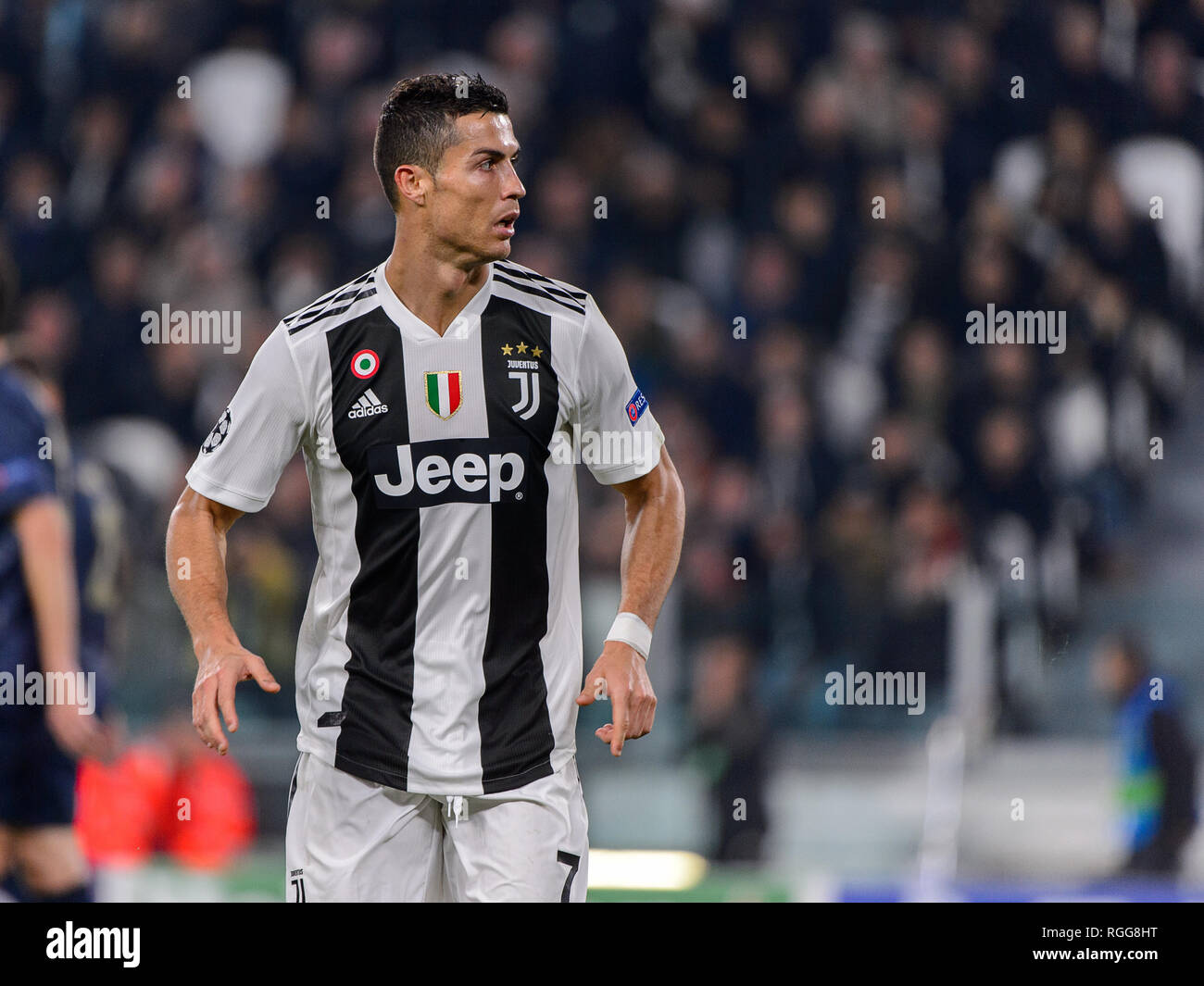 Turin - Nov 7, 2018: Cristiano Ronaldo 7 portrait. Juventus