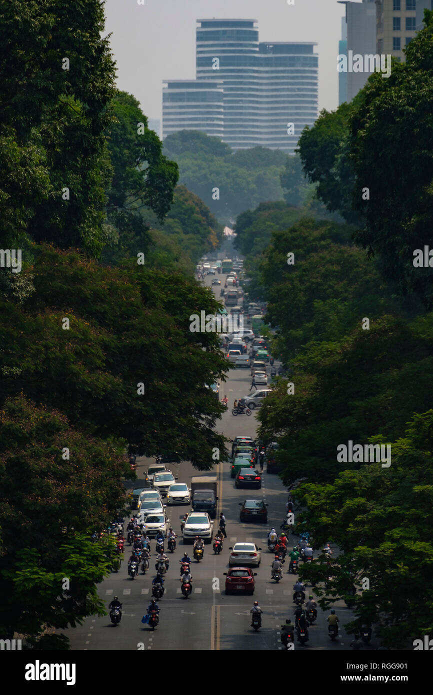 High angle view of a congested road in Ho Chi Minh City, Vietnam, Southeast Asia Stock Photo