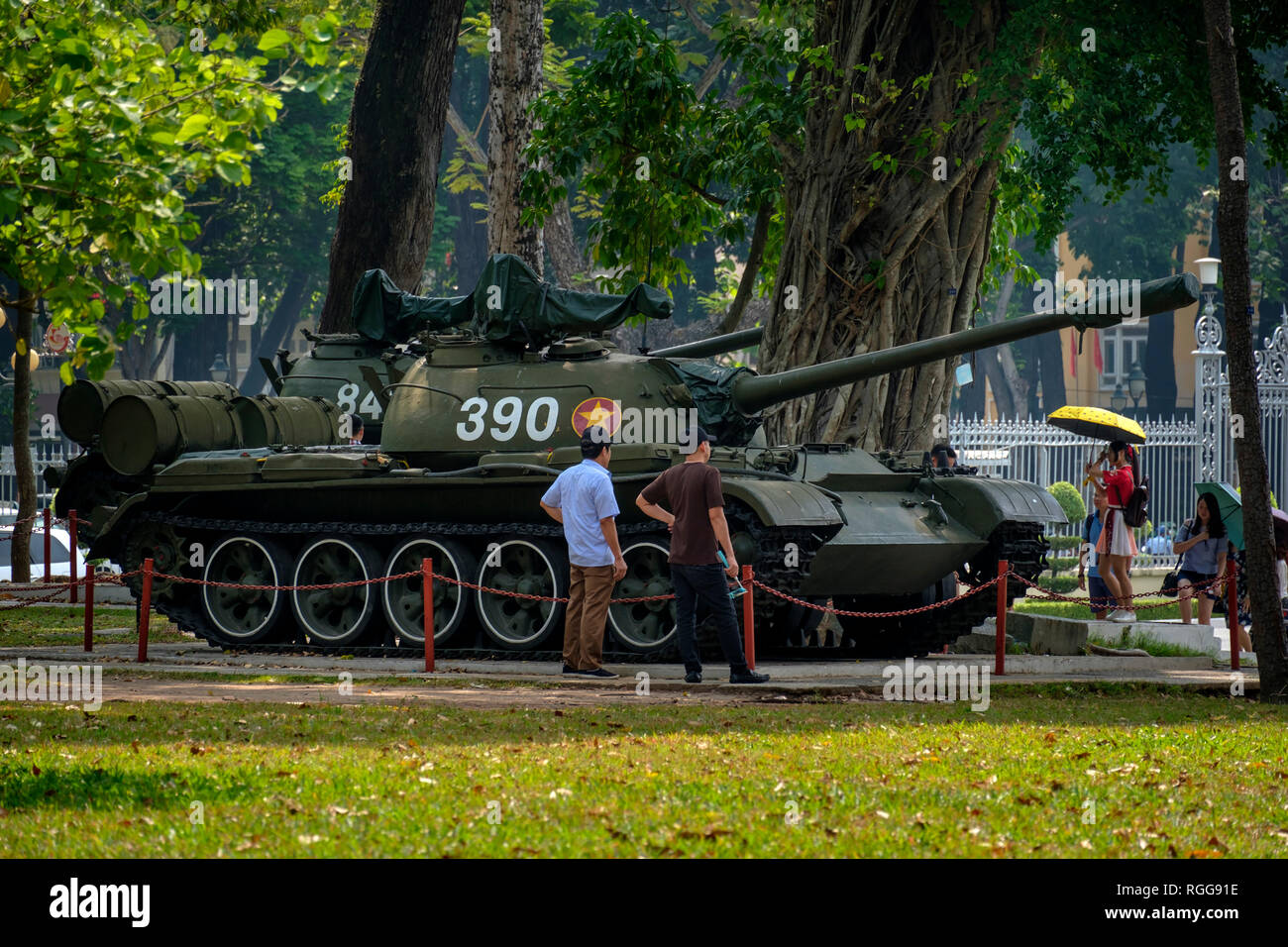 North Vietnamese army tank number 390 which rashed through the gates of the presidential palace in Saigon to put an end to the Vietnam War in 1975 Stock Photo