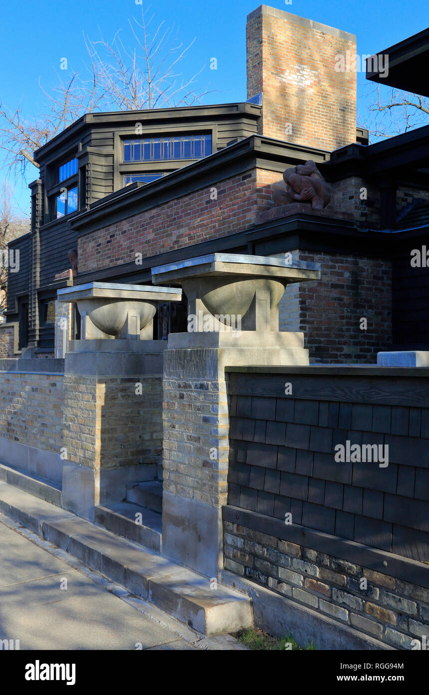 The view of Frank Lloyd Wright's home and Studio from business entrance side in Oak Park.West Side of Chicago.Illinois.USA Stock Photo