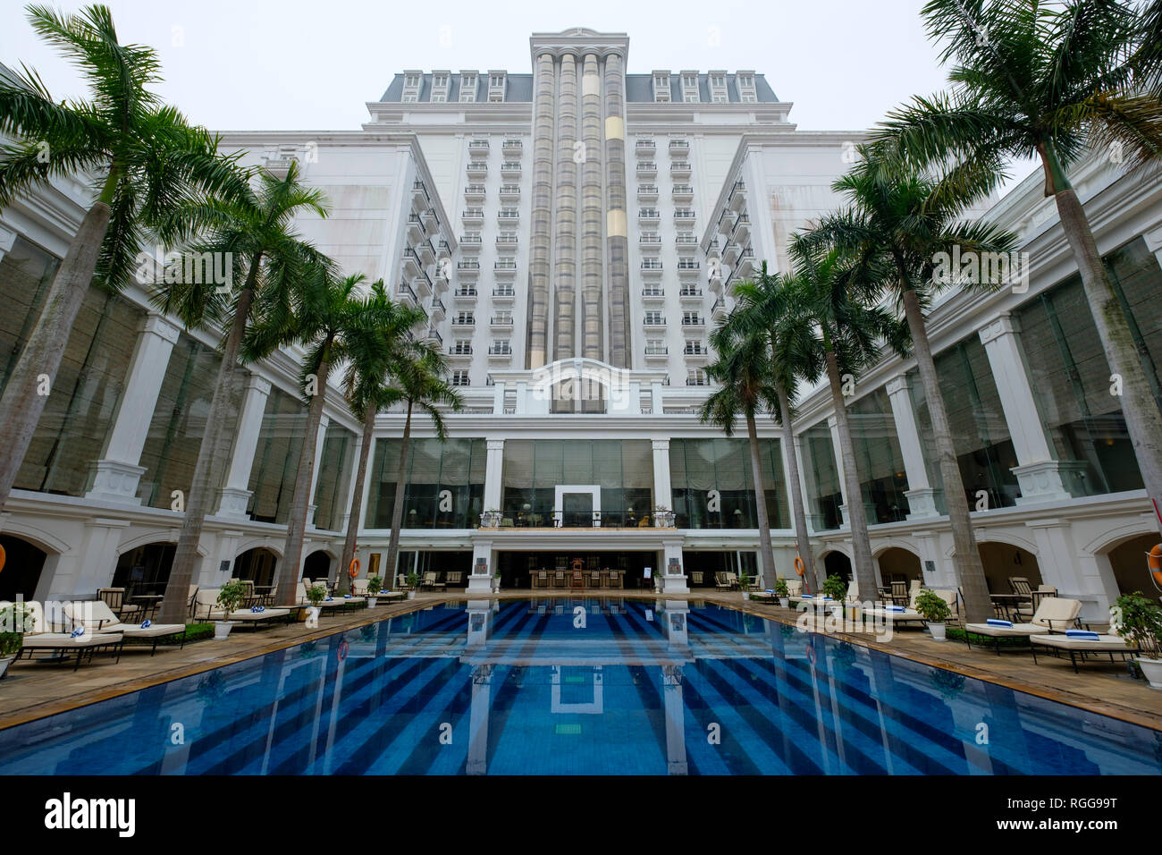 Outdoor swimming pool at the Indochine Palace hotel in Hue, Vietnam, Asia Stock Photo