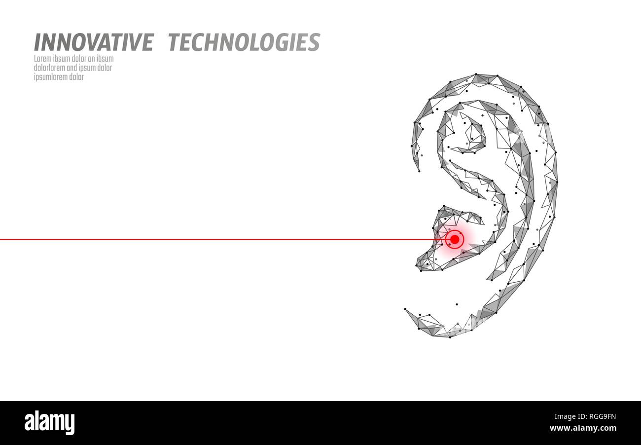 World Deaf Hearing Day. Human ear organ low poly. Polygonal triangle point line particle futuristic innovation medical center aid prevention awareness Stock Vector