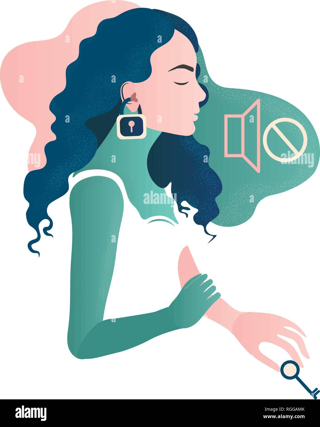 Woman with hear impairment as a symptom of disease. Deaf girl. Hear no sound. Isolated flat vector illustration Stock Vector