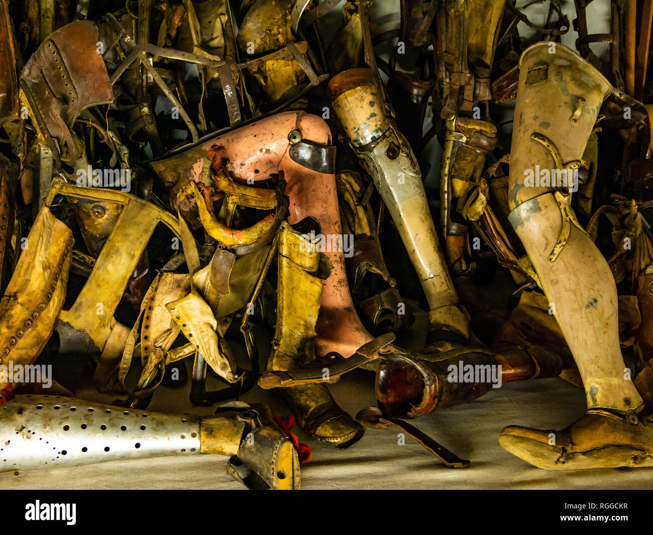 Artificial legs, crutches, Auschwitz concentration and extermination camp, Oswiecim, Poland Stock Photo