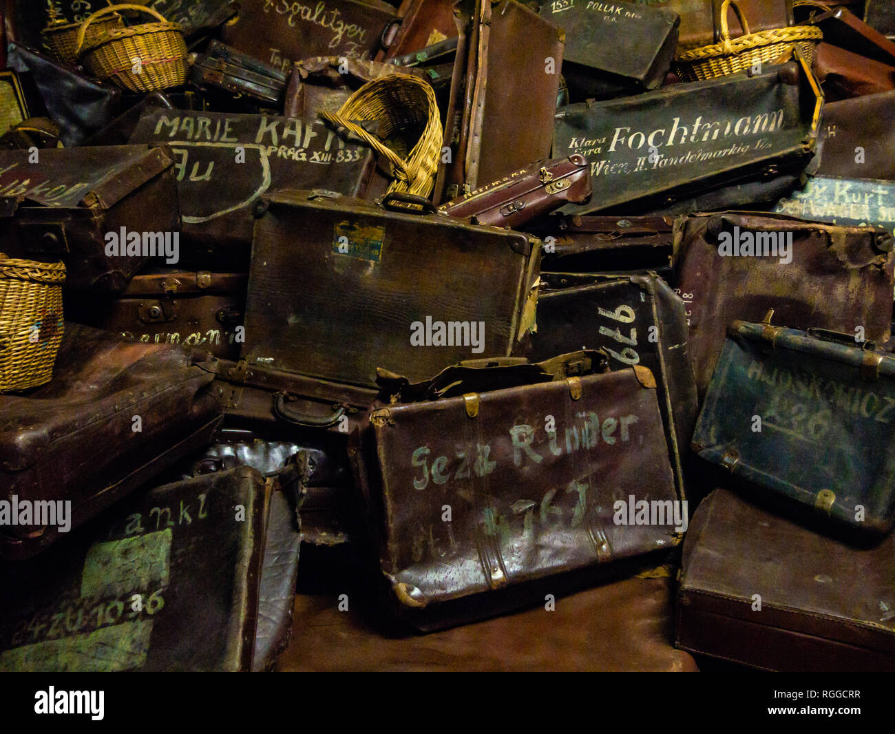 Suitcases and bags of victims, Auschwitz concentration and extermination  camp, Oswiecim, Poland Stock Photo - Alamy