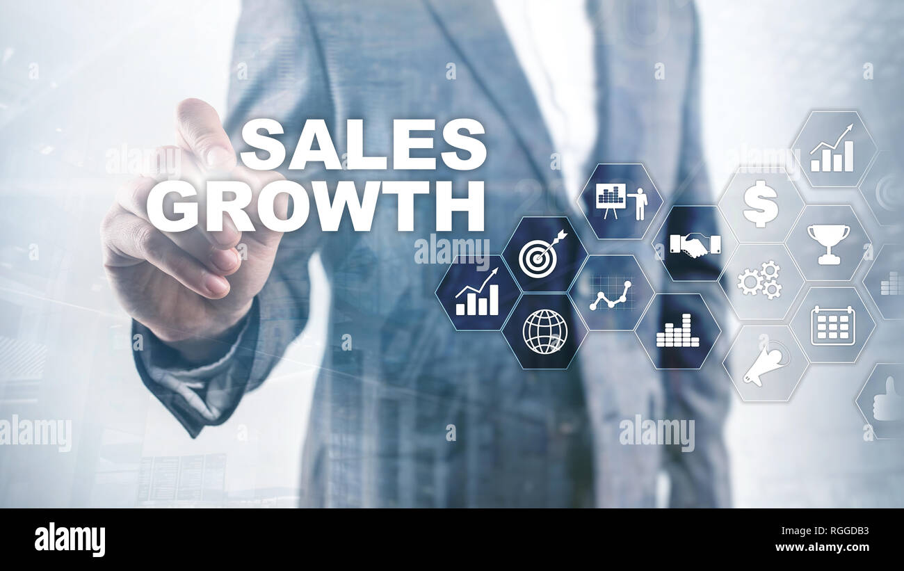 Chart growth concept. Sales increase, marketing strategy. Double exposure with business graph. Stock Photo