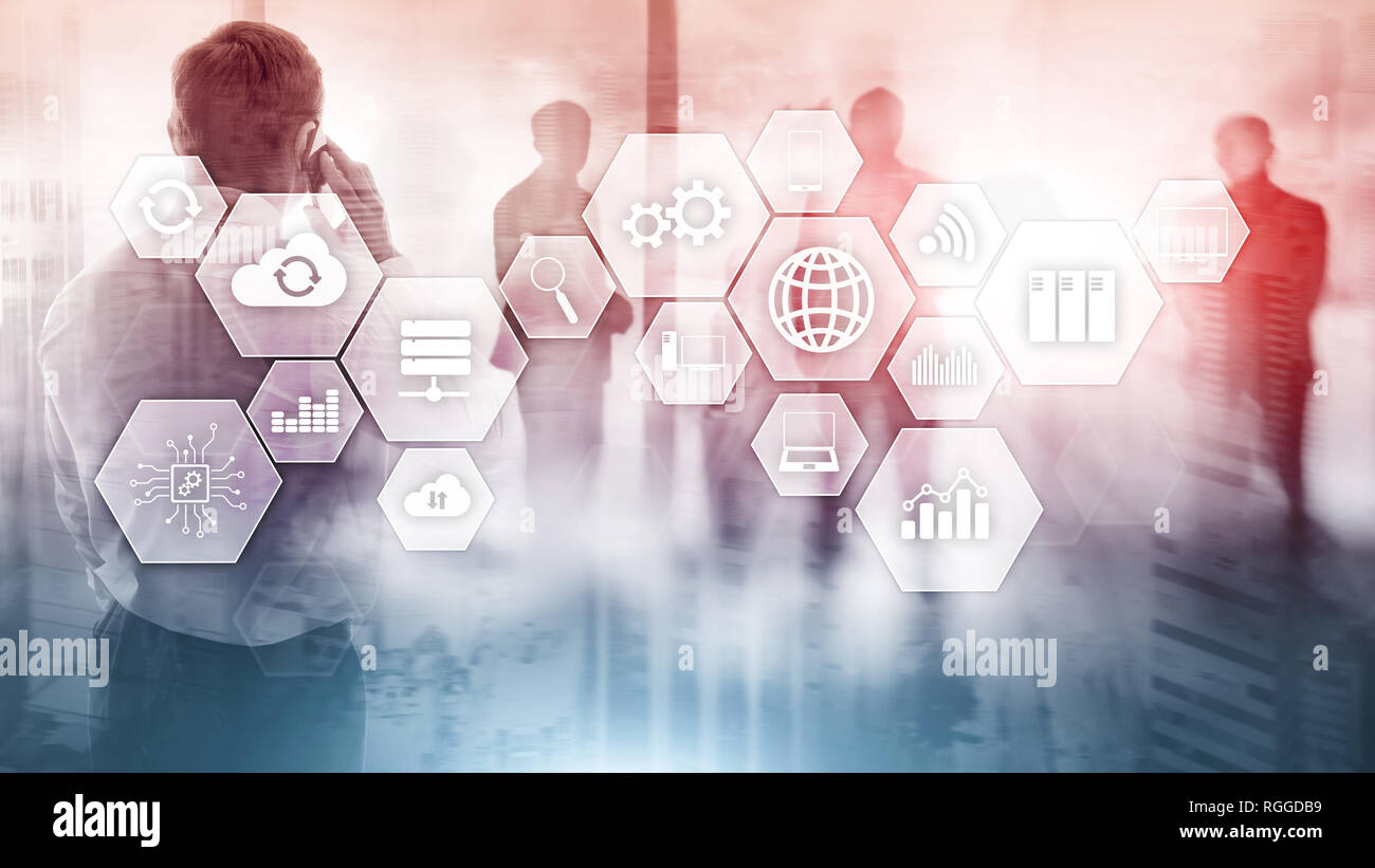 Technology infrastructure cloud technology and communication people concept Stock Photo