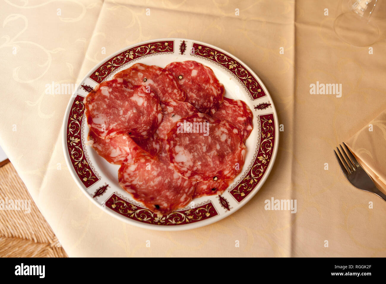 plate of salami, Alba, Italy Stock Photo