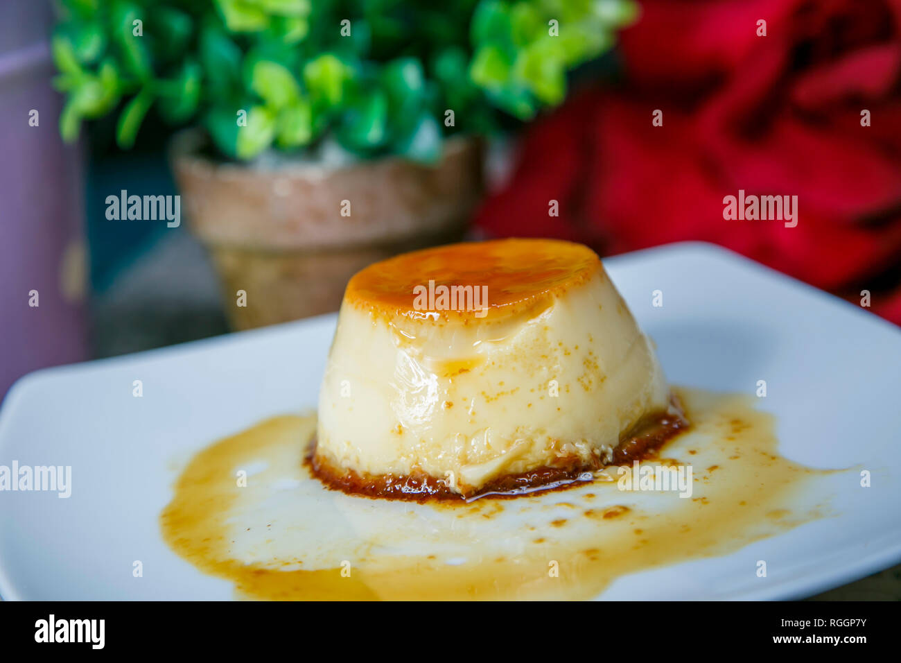 Pudding Caramel Custard Stock Photo Alamy