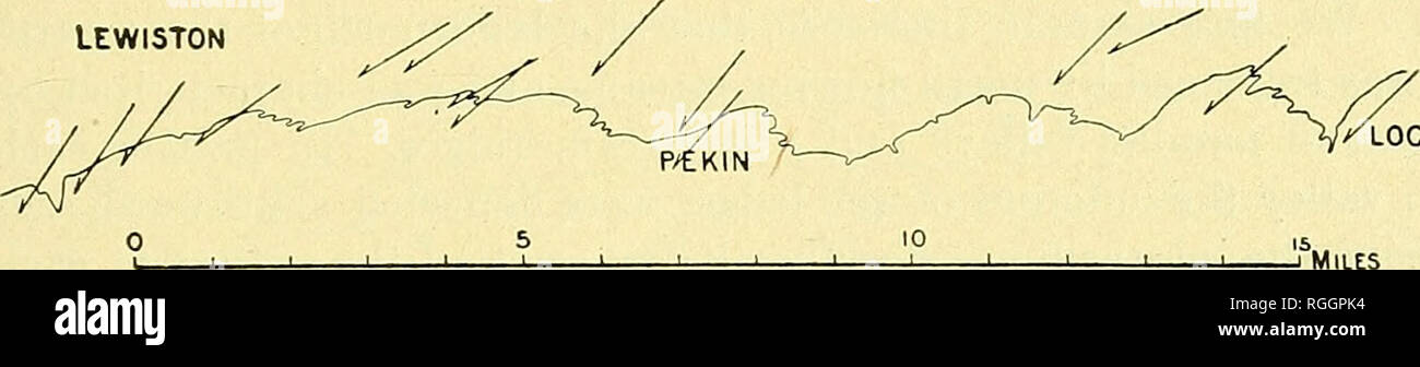 . Bulletin of the Geological Society of America. Geology. CLINTON AND MEDINA LEDGES 125 of the plain, and their configuration is in all respects characteristic of glacial erosion. They range in depth from 10 to 30 feet, are usually several hundred feet broad, and the longest probably extends more than a half mile into the plain. The diagram in figure 4 shows the general character of the rock contours, but without representing any individual contour at equal height above the sea. The equivalent topographic out- line is less sinuous, because the rock furrows are largely filled by drift. UWISTON. Stock Photo