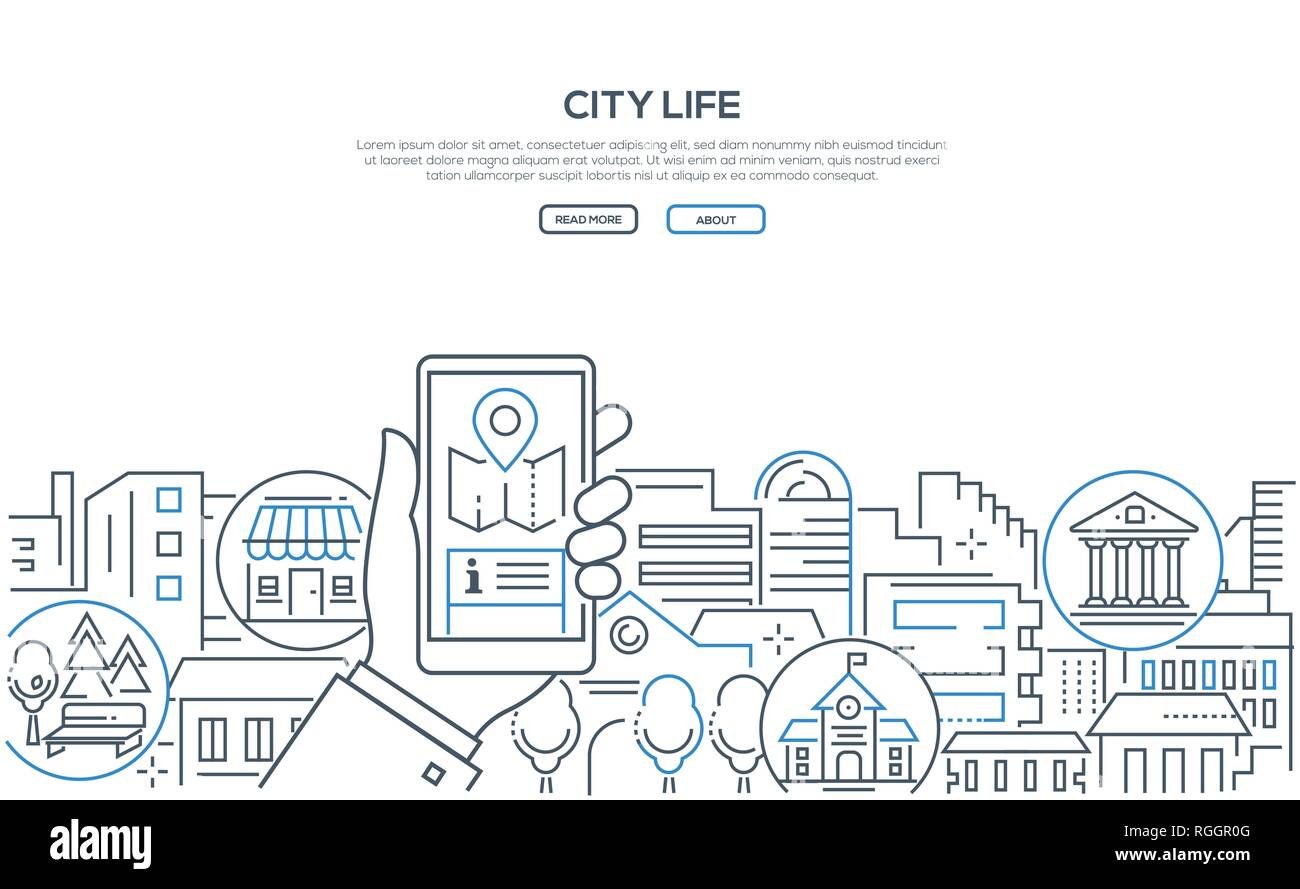 City life - modern line design style web banner Stock Vector Image ...