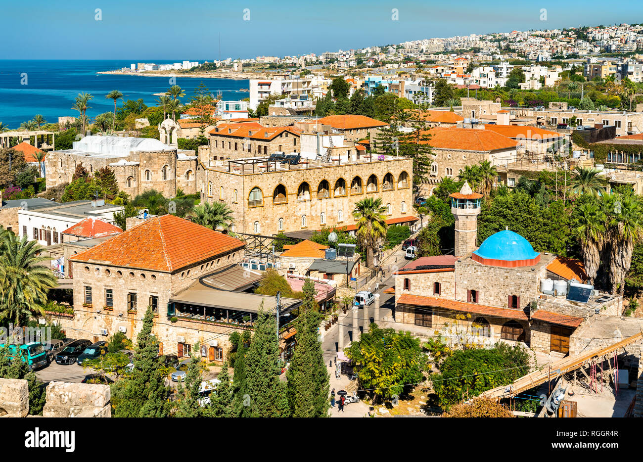 Sultan Abdul Mosque and Saint Jean-Marc Church in Byblos, Lebanon Stock Photo