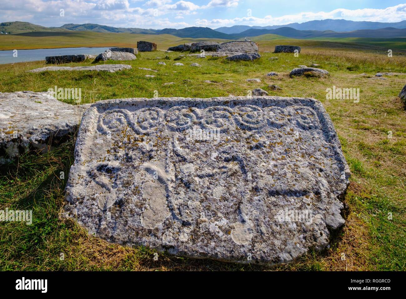 Gravestones stecci, Necropolis of the Bogumiles, near Zabljak, Zabljak Province, Montenegro Stock Photo