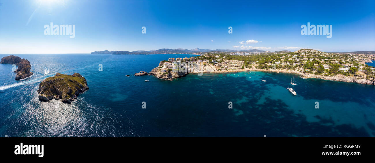 Spain, Baleares, Mallorca, Region Calvia, Aerial view of Islas Malgrats and Santa Ponca Stock Photo