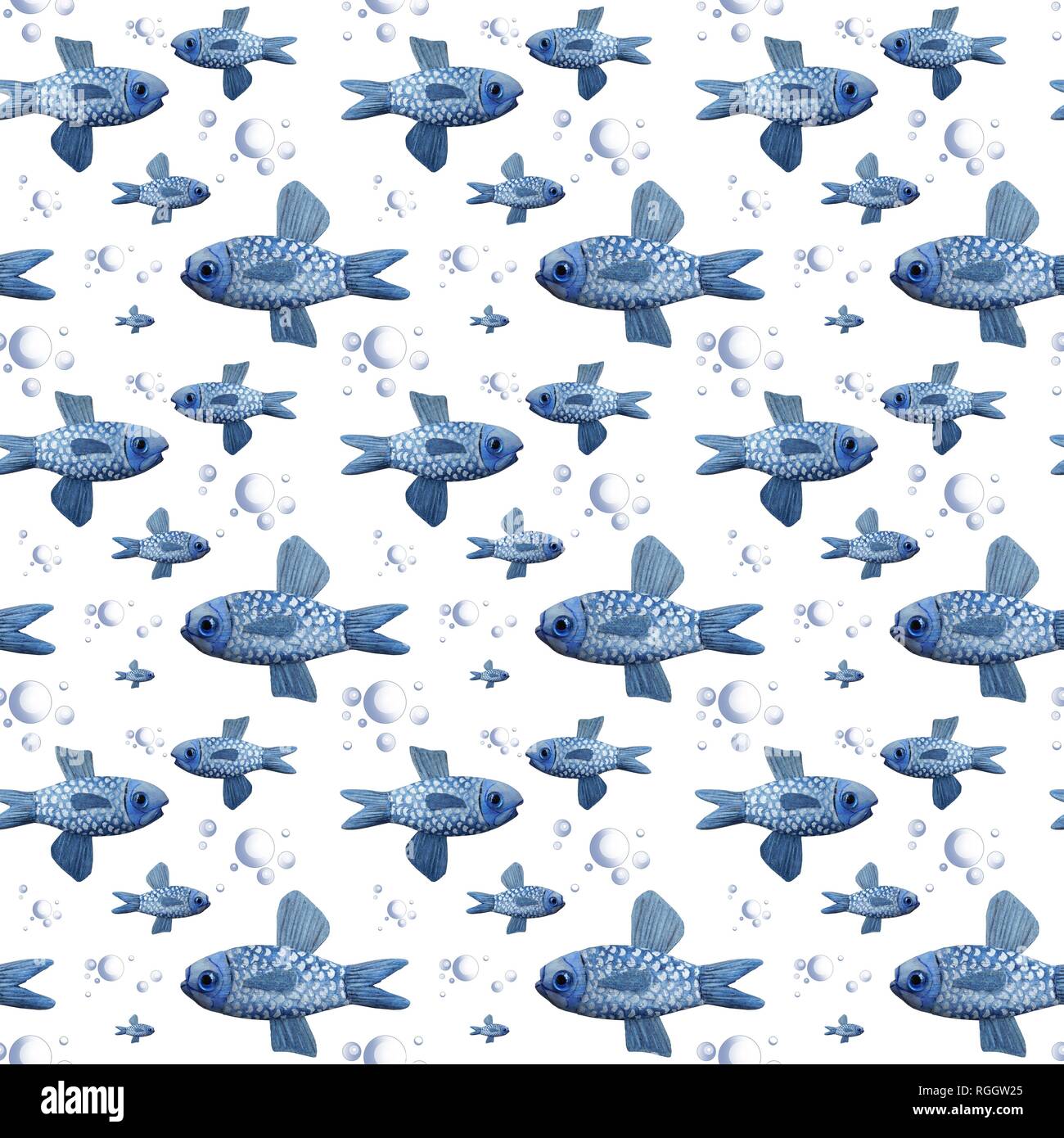 Wallpaper, wrapping paper, seamless pattern, fish with bubbles, background white, Germany Stock Photo
