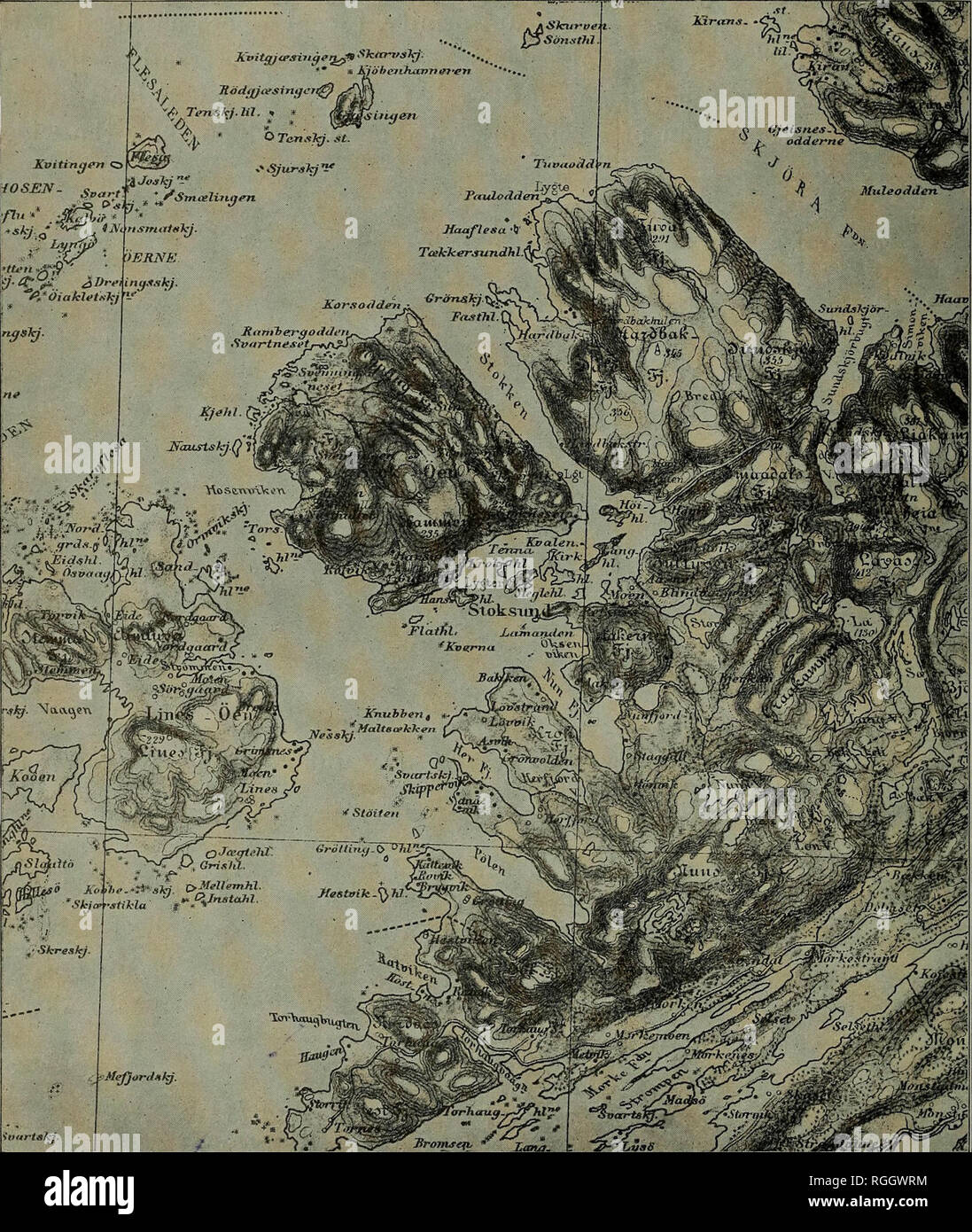 . Bulletin of the Geological Society of America. Geology. 130 W. H. HOBBS REPEATING PATTERNS IN STRUCTURE OF LAND scale subdivision of the entire country, as is well known, was long ago pointed out by Kjernlf, who said :*. Figure 6.—Sulxlivision of the Nortvegian Coast Region The region is subdivided into blocks of a large order of magnitude (5 to 6 kilometers on a side), whicli blocks represent groups of several smaller units. The bounding lines here run northwest to southeast and northeast to southwest. (From the Bjornor sheet of the official topographic map of Norway.) * Th, Kjerulf : Geolo Stock Photo