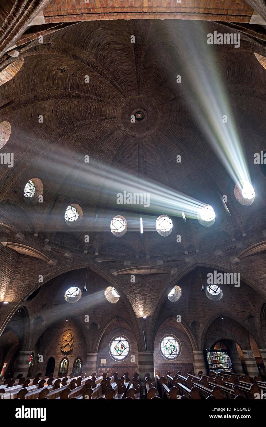 Rays of light shine through windows of the dome, interior, St. Jacobuskerk, Enschede, Netherlands Stock Photo