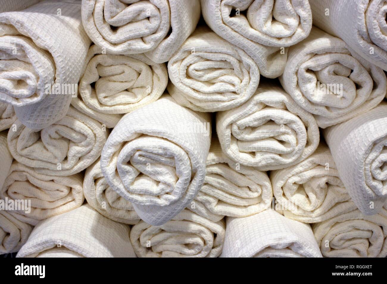 Wellness, rolled white towels, Germany Stock Photo
