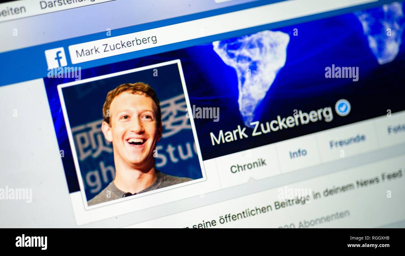 Facebook Profile of Mark Zuckerberg, Facebook, Social networking, Internet, Screenshot, Detail, Germany Stock Photo