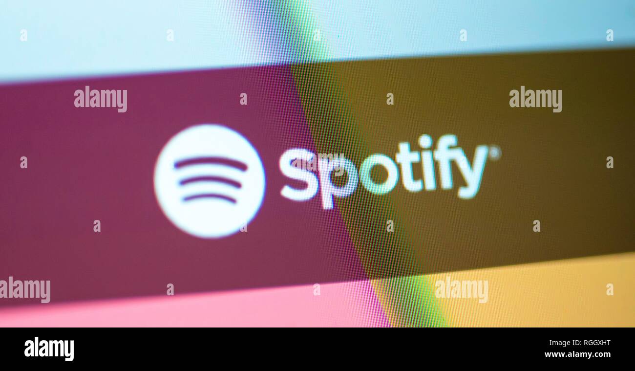 Spotify, music streaming service, lettering with logo, Internet, screenshot, detail, Germany Stock Photo